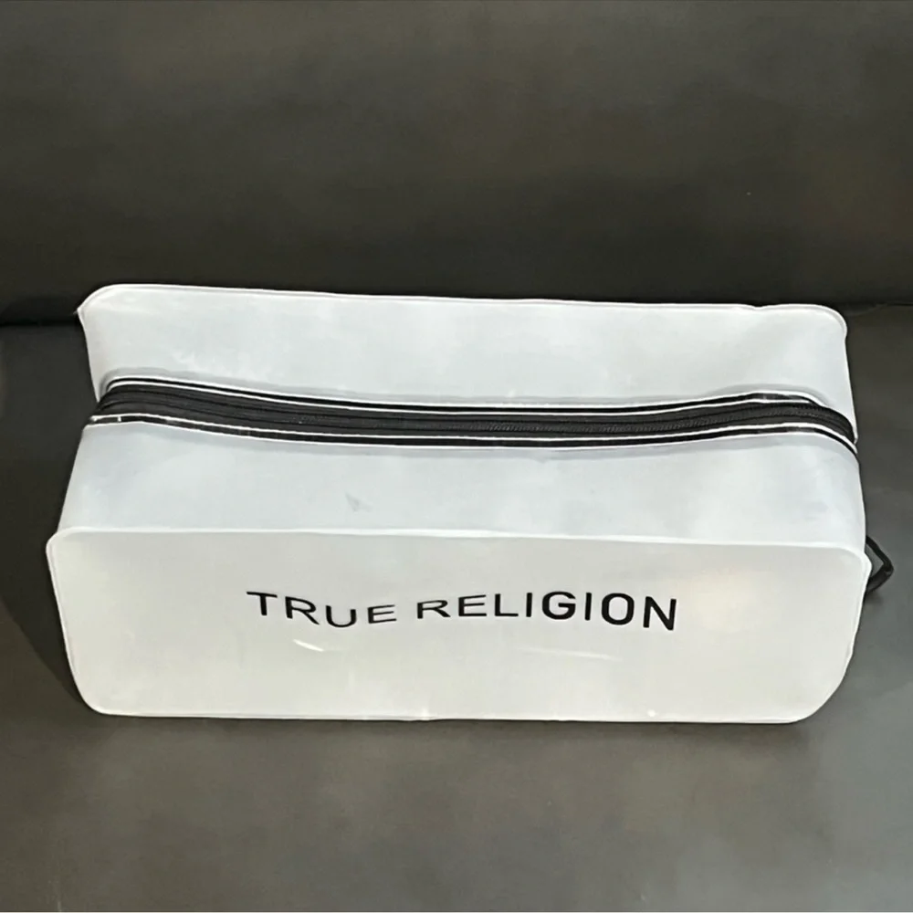 New authentic True Religion water resistant travel toiletry bag display